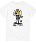 Alternativ stil med motorsågssvingande karaktär – vit grafisk t-shirt