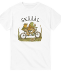 Minimalistisk teckning av grodor på tandemcykel – t-shirt med humor