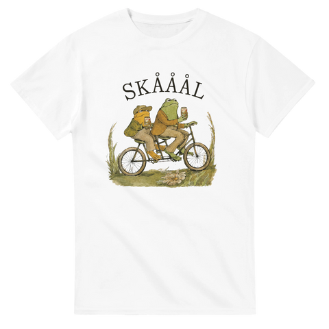Minimalistisk teckning av grodor på tandemcykel – t-shirt med humor