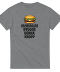Humoristiskt mattryck av en ostburgare med roligt citat på mörkgrå t-shirt