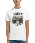 Urbant stadsmotiv med duva och caféer på Söder – grafisk t-shirt