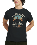 Klassisk Göteborg t-shirt med grafiskt tryck av hamninlopp och mås