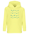 Gul sweatshirt för barn med humoristisk illustration av glada ansikten