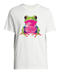 Färgstark pop art-illustration av en groda på vit t-shirt
