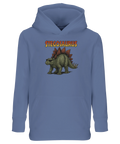 Stegosaurus med solglasögon och text på blå barnhoodie med känguruficka.