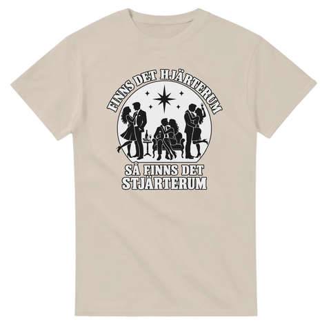 Grafisk design med par som skålar och flirtar – sandfärgad t-shirt