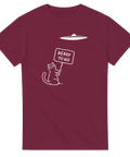Rolig katt-t-shirt med UFO-tema och humoristiskt citat-tryck