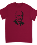 Klassiskt motiv av Per Albin Hansson på vinröd t-shirt med retrokänsla