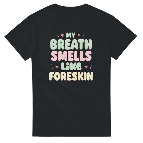 Svart t-shirt med kontrastrikt motiv av färgglad bubbeltypografi