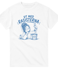 Politisk illustration av kvinna som kastar rasism i papperskorgen – vit t-shirt