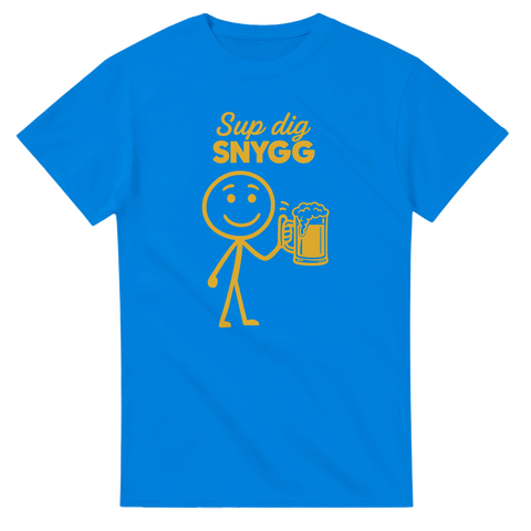 T-shirt med "Sup dig snygg"-tryck och streckgubbe med öl – rolig festpresent