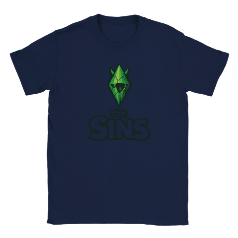 Marinblå t-shirt med grafiskt statement-tryck inspirerat av digital nostalgi