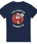Humoristiskt julmotiv med citat och vintage tomte på marinblå t-shirt