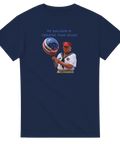 Satirisk illustration av Donald Trump som matros med USA-ballong – marinblå t-shirt