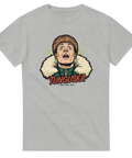 Tecknad man i pälsmössa med förskräckt ansiktsuttryck, text "TUNGUSKA WHAT WAS THAT" på grå t-shirt.