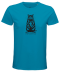 Svart råtta med texten "STREET ADAPTATION" på en turkos premium herr-t-shirt.