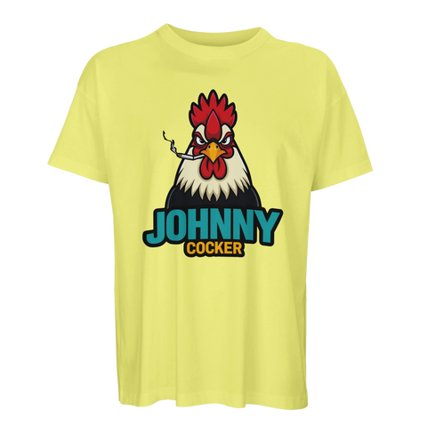 Oversized t-shirt med gult tyg och grafiskt Johnny Cocker-tryck