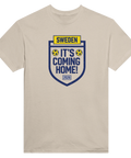 Vintageinspirerat fotbollstryck med sportig typografi och sköld – motiv på beige t-shirt