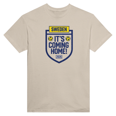Vintageinspirerat fotbollstryck med sportig typografi och sköld – motiv på beige t-shirt