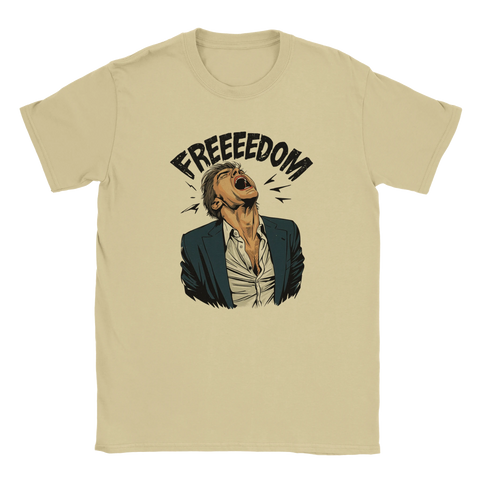 Sandfärgad t-shirt med rå och emotionell illustration av frihet
