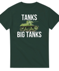 Militärt motiv med pansarvagn och ordvits på en mörkgrön t-shirt