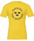 Gul t-shirt med marinblått grafiskt motiv av Sveriges tre kronor