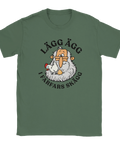 Grön t-shirt med farfar, en höna och texten ”Lägg ägg i farfars skägg”.