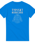 Typiskt Norrland text med rutig skjorta design på en blå t-shirt.