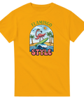 Gul t-shirt med somrigt Flamingo Style-motiv i klassisk retrostil