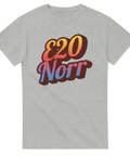 Retroinspirerad t-shirt med grafisk E20 Norr-text på gråmelerad bakgrund