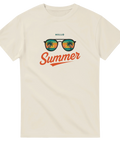 Vintage Hello Summer tryck med tropisk solnedgång – stilren t-shirt