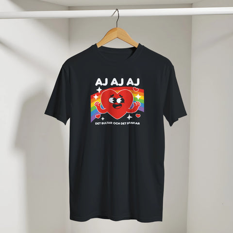 Klassisk retrodesign med ett bultande hjärta och regnbåge på en t-shirt