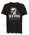 Tecknad arg kormorant med texten "KEVIN KORMORANT" på svart ekologisk oversized t-shirt.