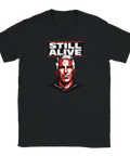 Kaxig statement-design med grafiskt porträtt tryckt på svart t-shirt