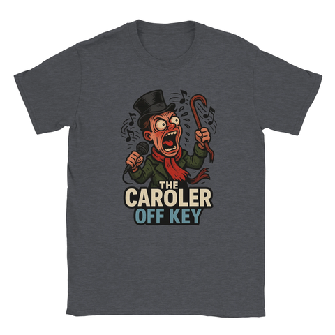 T-shirt jul – rolig jultröja The Caroler Off Key i grått