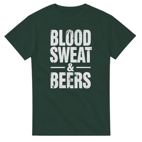 Grafisk illustration med texten Blood Sweat & Beers – t-shirt för festival och fest