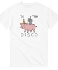 Rolig illustration av gris och mus i partyhattar – grafisk t-shirt