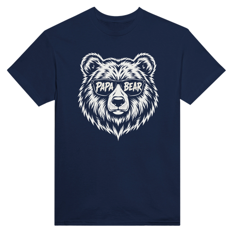 Marinblå t-shirt med björnmotiv och texten Papa Bear