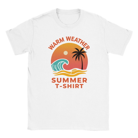 Retro sommar-motiv med palm och vågor – grafiskt tryck på vit t-shirt