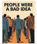 Närbild på misantropisk poster med vintage-stil och grafiskt tryck av människor