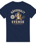 Humoristiskt motiv av en glad bäver och texten Svensk Tradition – vintage tryck