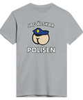 Grå t-shirt med provokativt motiv och texten Jag älskar polisen