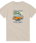 Retro roadtrip-motiv med texten Fölkabuss och On The Road Again – sandfärgad t-shirt