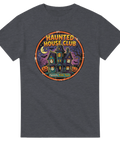 Grafiskt halloween-tryck med nostalgisk leksakskänsla på grå t-shirt