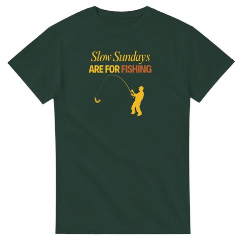 t-shirt för sportfiskare Sundays for Fishing grafiskt tryck gul på grön