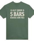 Grön t-shirt med texten Allt under 5 bärs räknas som fika.
