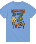 Rolig t-shirt med glass, vissna blommor och regn
