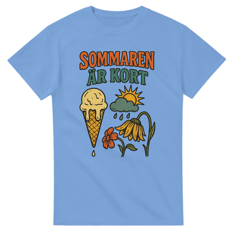Rolig t-shirt med glass, vissna blommor och regn