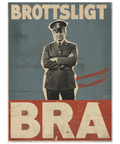 Närbild på en vintageinspirerad affisch föreställande en polis i kavaj mot en blå och röd bakgrund med blockbokstäver.