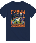 Marinblå t-shirt med kaxig paranormal humor och tecknade poliser